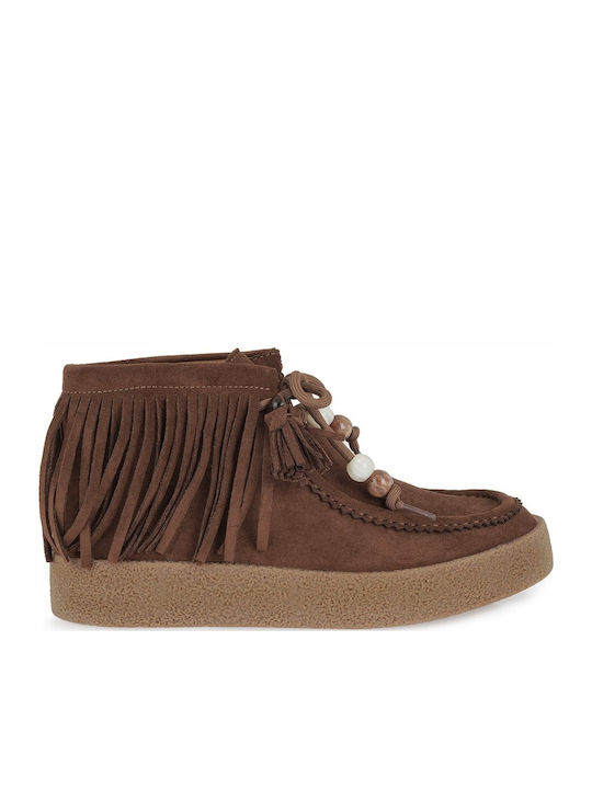 Wildleder Damen Stiefeletten in Tabakbraun