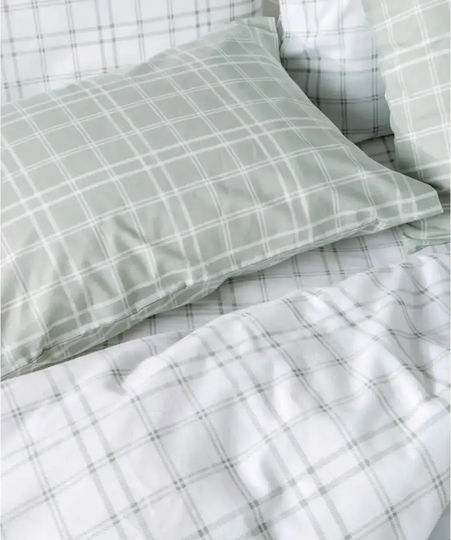 Kentia Loft Jinu Double Fitted Sheet Set 160x200+35cm Light Green - White (4pcs)