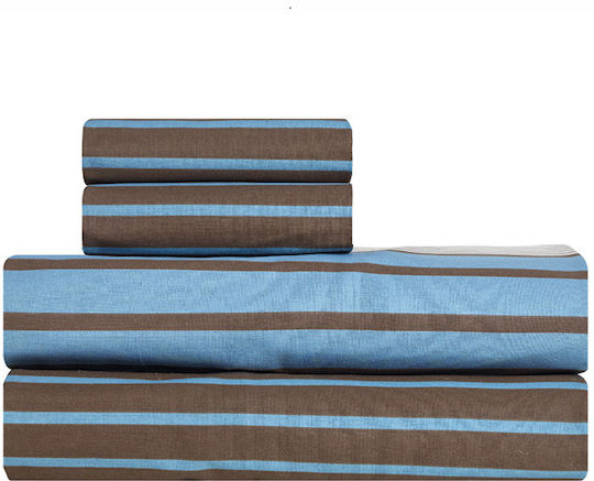 Kentia Versus Single Fitted Sheet Set 90x200+35cm Blue - Brown - Beige (3 Pieces)