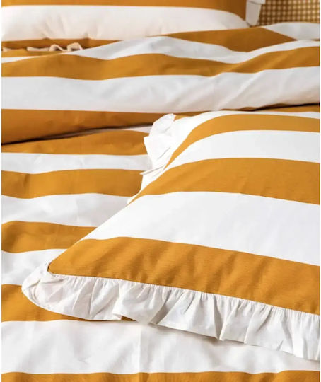 Kentia Vesus Iokasti Double Bed Sheet Set 240x270cm Mustard - White (4pcs)