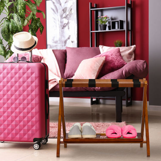 Relaxdays Дървена Сгъваема Хотелска Багажна Количка Кафява с Размери 54.5x66xВ44.5см Сгъваема