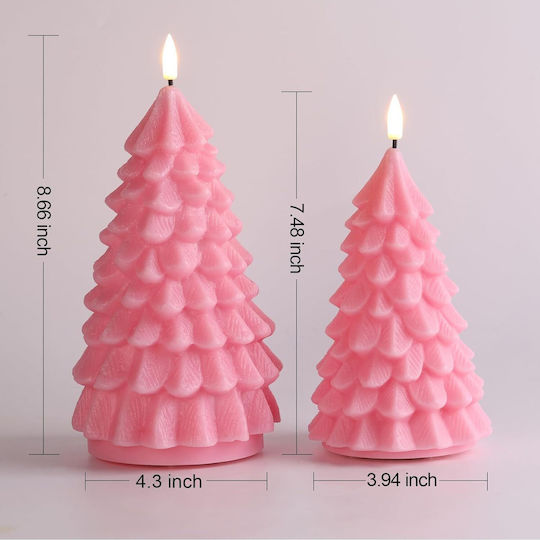 Lumânare de Crăciun Roz cu Baterii Led Decorativă 2 Bucăți