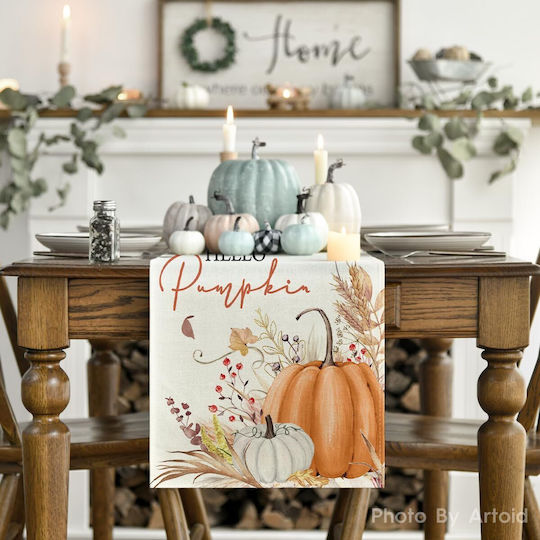 Tischläufer Herbst Kürbisse Blumen Blätter 40 x 240 cm Orange