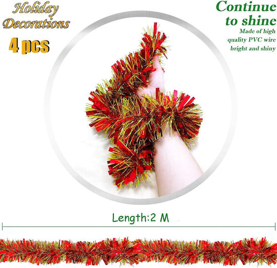 Shiny Illuminated Christmas Garland Red 4 Pieces