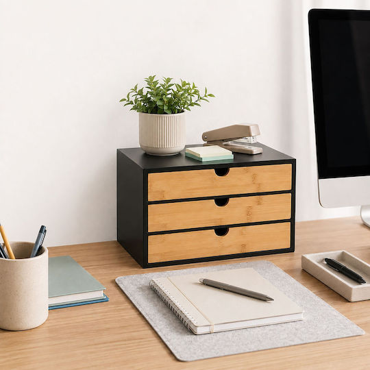 Relaxdays Organizator de Birou cu 3 Sertare 33x21x20 cm Negru