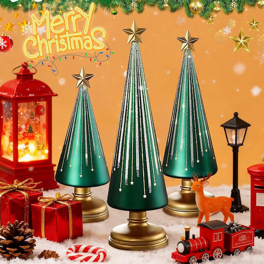 Decorațiune Luminoasă de Crăciun, Brăduț Decorativ din Sticlă, cu Baterii, Alb, 3 Bucăți