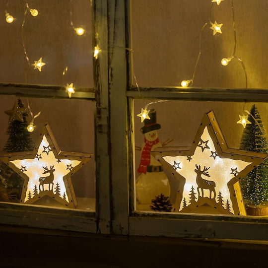 Nuptio Beleuchtete Weihnachtssterne aus Holz in Naturweiß 30 cm 2 Stück