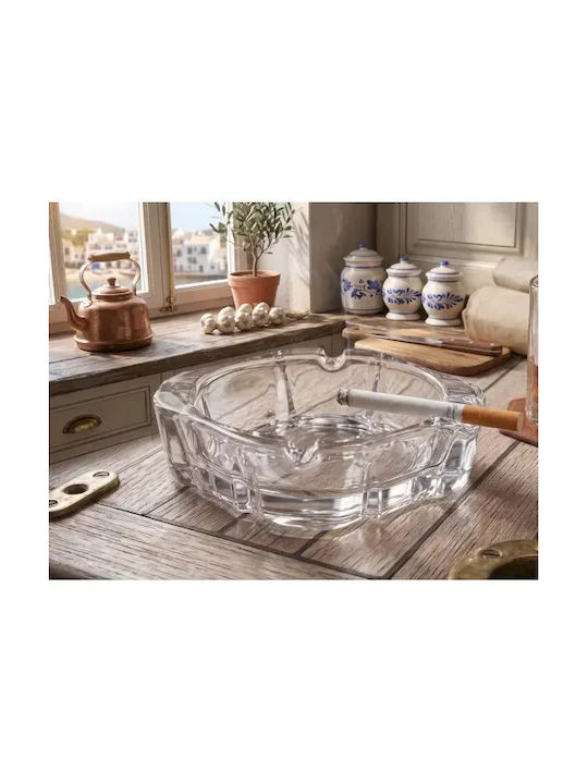 Set 6 Elegant Square Glass Ashtrays 4 Cigarette Rests Transparent