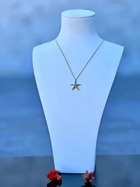 Colier cu Model Stea din Aur de 14K Turcoaz Colier cu Model Stea din Aur de 14K Turcoaz