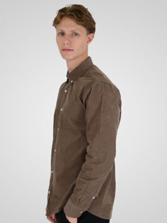 Long Sleeve Corduroy Shirt in Regular Fit Beige