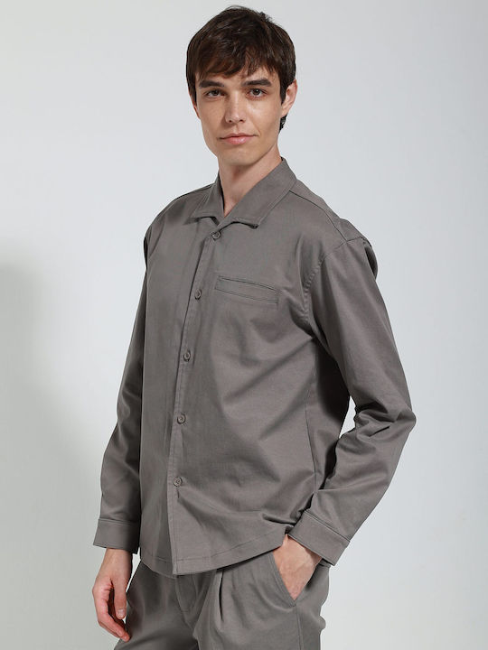 Μακρυμάνικο Overshirt σε Κανονική Γραμμή Γκρι