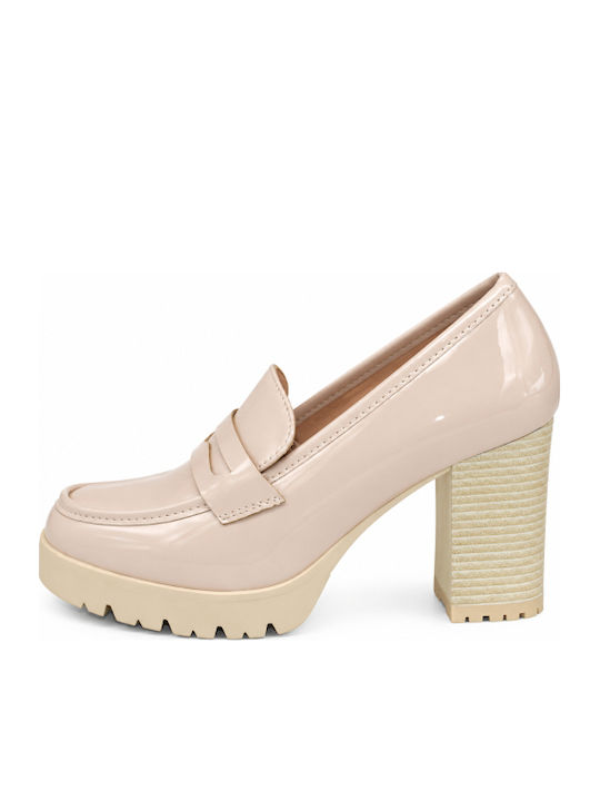 Beige Pumps with a Chunky High Heel WI-YL276-27HH-Beige