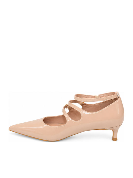 Beige Pumps with Strap & Thin Medium Heel WI-1803-27HH-BEIGE