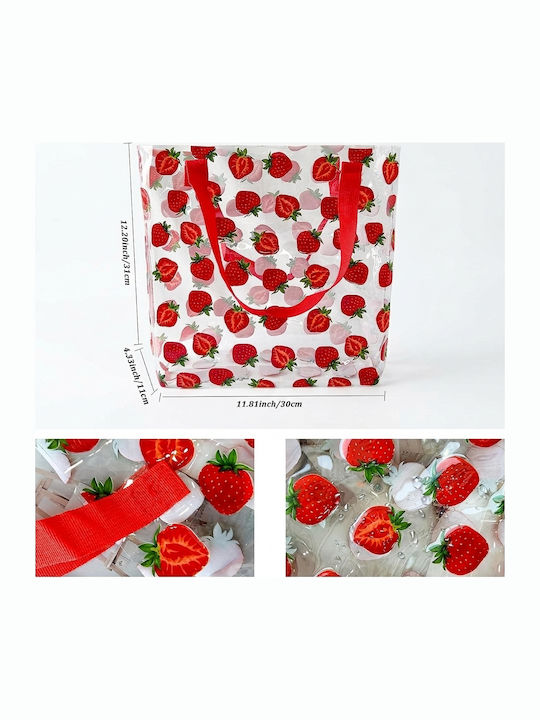 Strawberries Πλαστική Τσάντα Θαλάσσης με Νεσεσέρ Κόκκινη