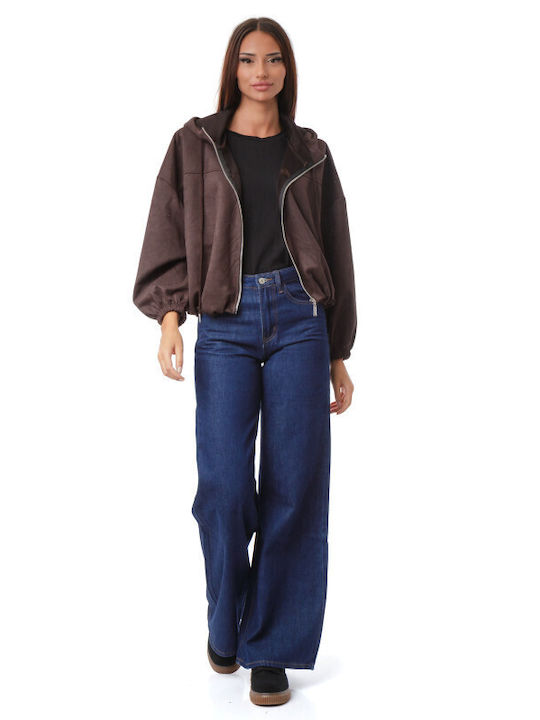 Braune Damen-Cropjacke aus Wildleder für den Winter