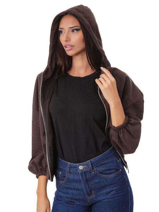Braune Damen-Cropjacke aus Wildleder für den Winter