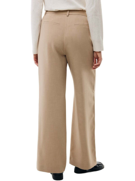 Mexx Women's High-Rise Beige Fabric Trousers in a Straight Fit