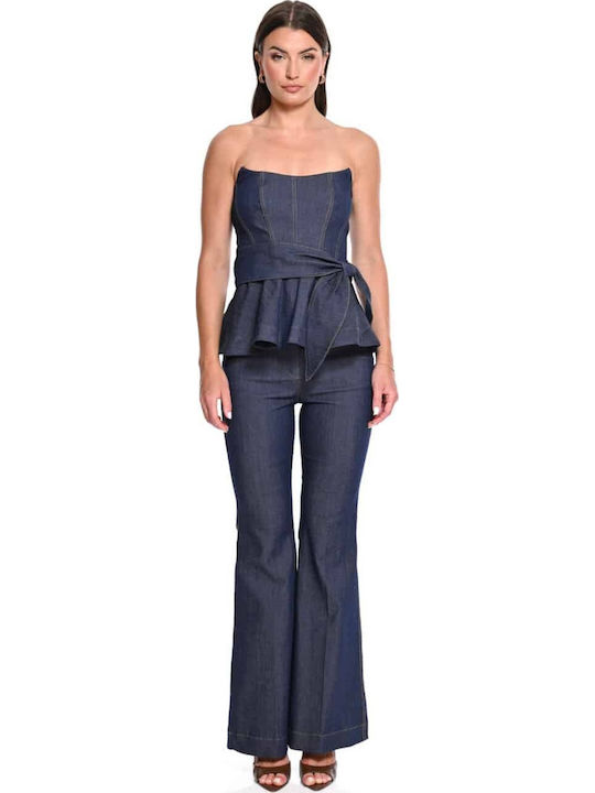Women's High-Rise Fabric Flared Trousers in a Relaxed Fit Blue