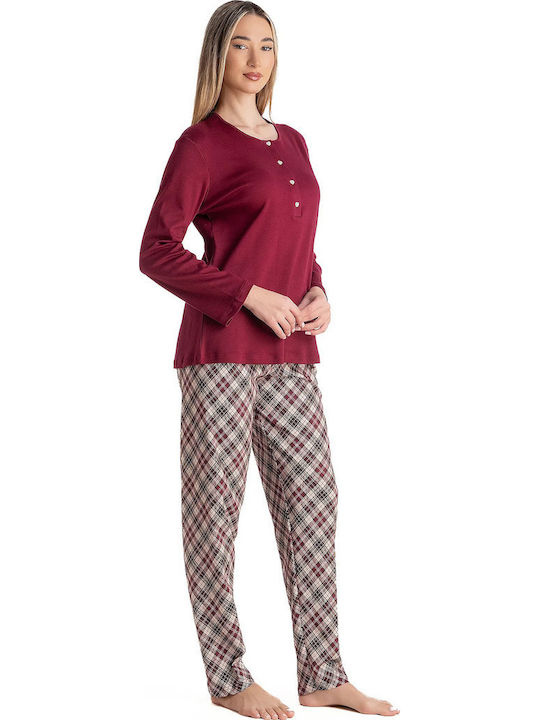 Relax Anatomic Winterliches Damen-Pyjama-Set in Granatrot 3426003-Granatrot