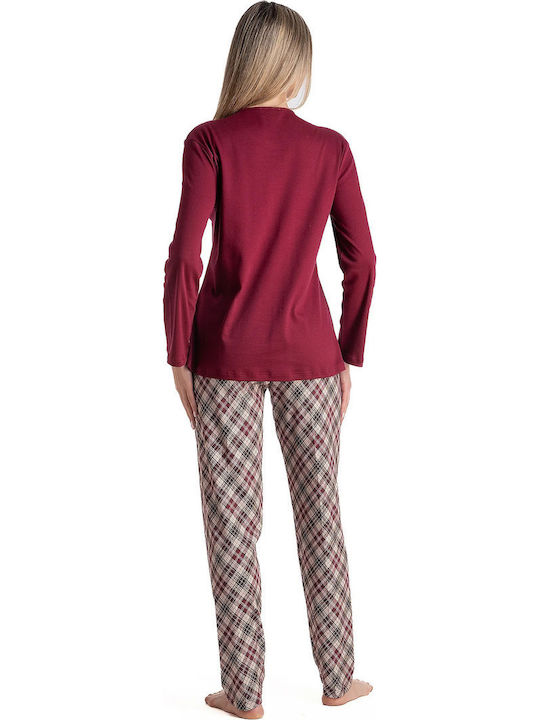 Relax Anatomic Winterliches Damen-Pyjama-Set in Granatrot 3426003-Granatrot