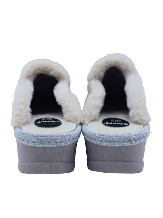 Anatomische Damen-Clogs Hausschuhe mit Fell Grau