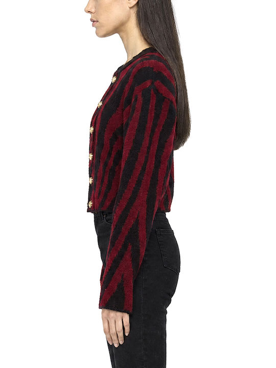 Women's Knitted Cardigan with Buttons Black-Burgundy