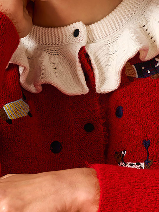 Women's Knitted Cardigan with Buttons Red-White