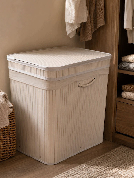 Atmosphera Bamboo Laundry Basket 150L with Lid 63x43x60cm White