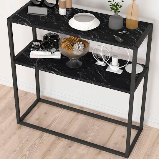 Metallkonsole mit Marmorplatte Schwarz L90xB33.5xH90cm.