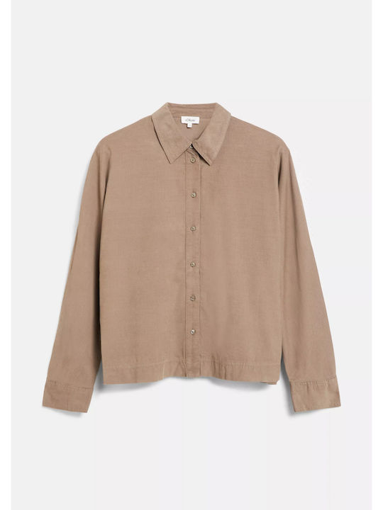 Long Sleeve Women's Brown Corduroy Shirt