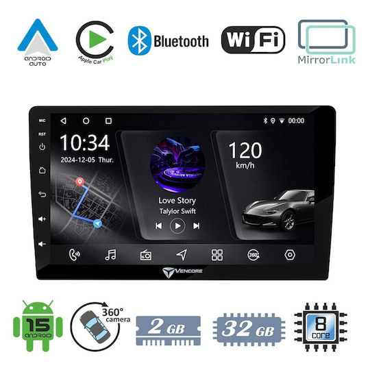 Vencore 3236-10005-0254b Android-15-Multimedia-Display 9" PX5S Octa-Core 2 GB/32 GB IPS-Frontblende CarPlay Android Auto Unterstützung Für 360°-Kamera Toyota Corolla 2002–2006 – Schwarz 3236-10005-0254b
