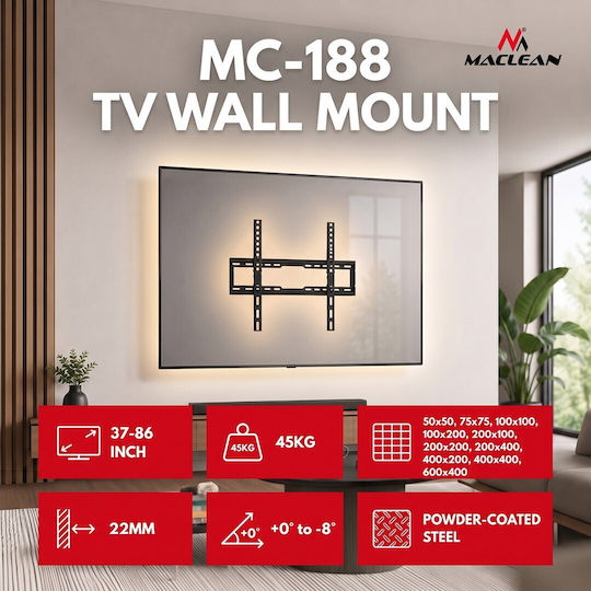 Maclean Energy MC-188 Wall Mounted TV Mount Up To 86" And 45kg Black