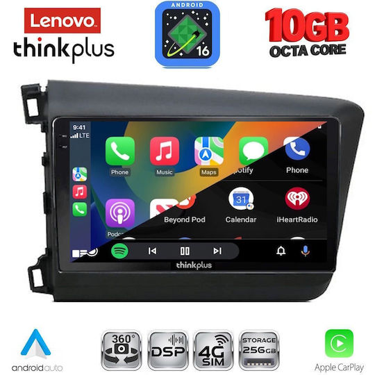 Lenovo Auto-Audiosystem für BMW X2 / X6 Honda Civic 2012–2016 (Bluetooth/USB/WLAN/GPS/Apple CarPlay/Android Auto) mit 9-Zoll-Touchscreen