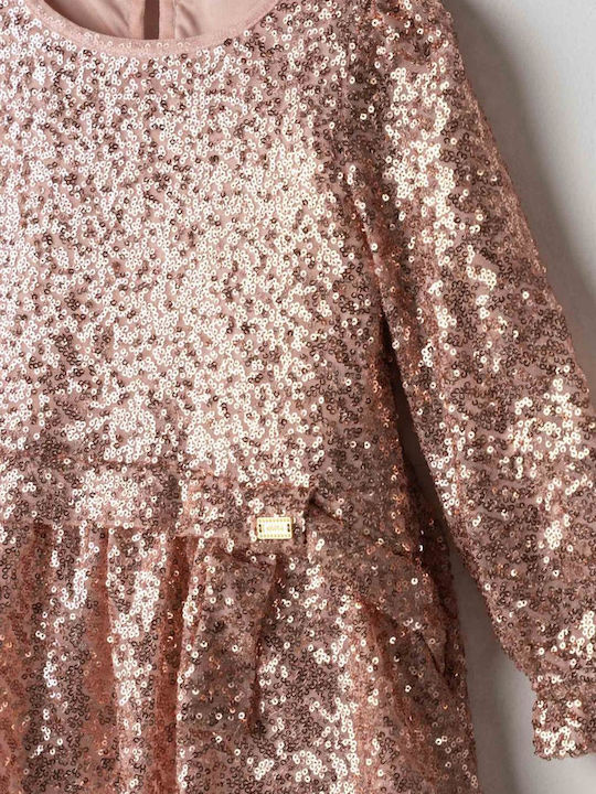 Evita Girls’ Long Sleeve Dress with Pink Sequins