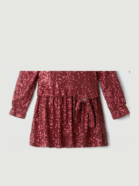 Evita Girls Long Sleeve Dress with Sequins Set with Accessories Burgundy