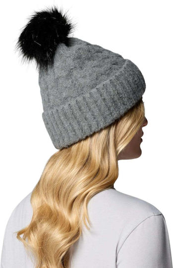 Winter Blur Pom Pom Beanie Unisex Fleece Knitted Beanie in Grey