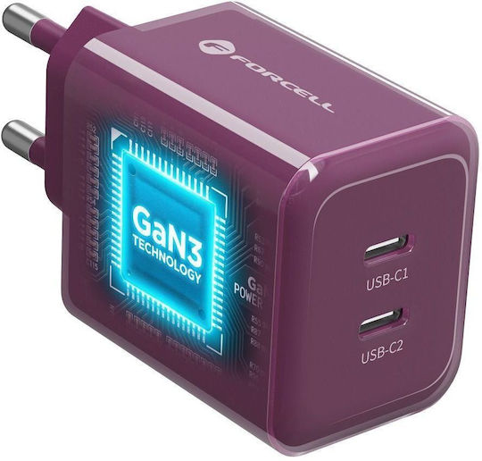 Forcell GaN Charger With USB-C Port And USB-C - USB-C Cable 60W Power Delivery Purple (VT-60)