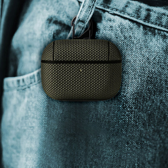 Hurtel Nylon Hard Текстилен Калъф с Кука в Зелен Цвят за Apple AirPods Pro