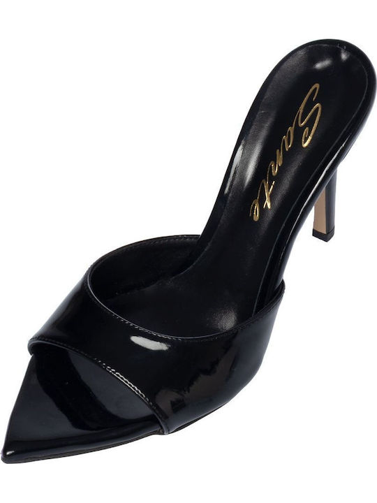 Mules Aus Lackleder mit Hohem Absatz in Schwarz