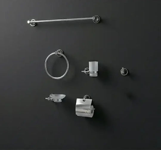 Set de Accesorii de Baie Montat pe Perete din Sticlă Argintie 6 Buc
