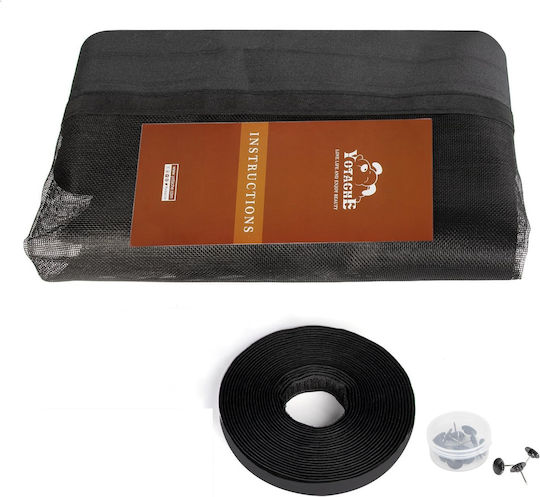 Pet Friendly Door Mosquito Net with Velcro and Magnetic Closure, Black Polyester, 206x102cm
