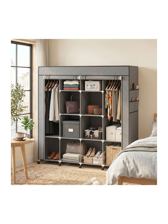 HomCom Fabric Wardrobe with Zipper and Shelves in Grey
