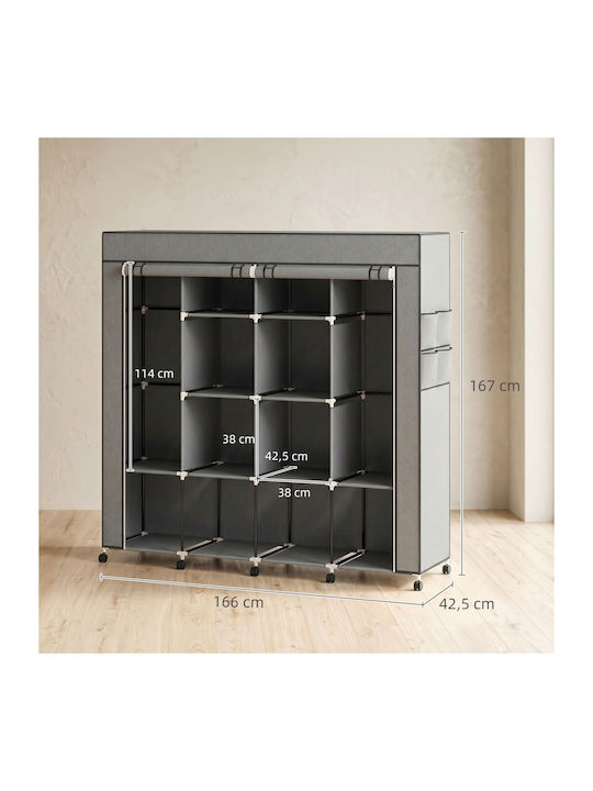 HomCom Fabric Wardrobe with Zipper and Shelves in Grey
