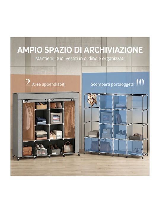HomCom Fabric Wardrobe with Zipper and Shelves in Grey