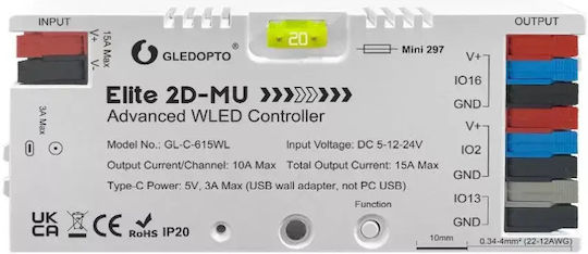 Gledopto Elite 2d-mu Controler WLED Avansat – Controler LED RGBIC cu Două Canale, Microfon, USB‑C, ESP32, Wi‑Fi GL-C-615WL