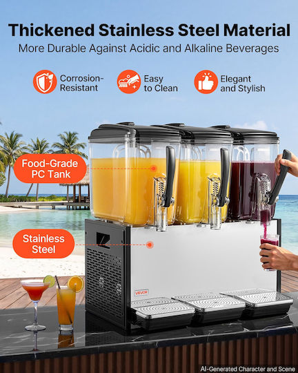 Vevor Triple Cold Beverage Dispenser 3x12 L