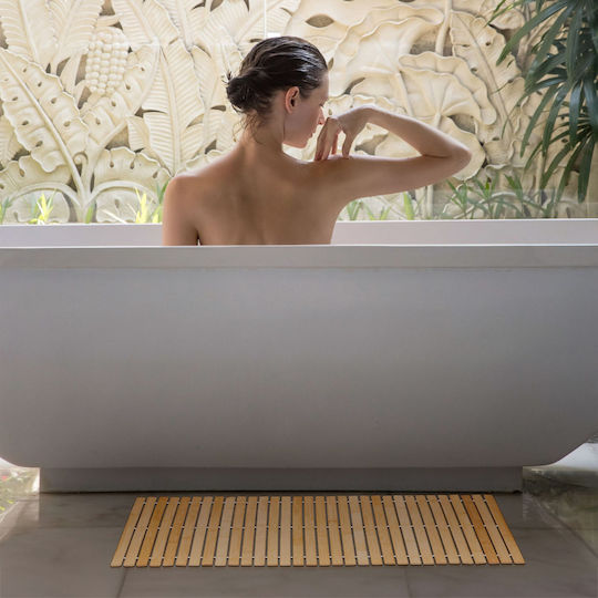 Relaxdays Non-Slip Wooden Bath Mat 10045620 White/Light Brown 80x50 cm