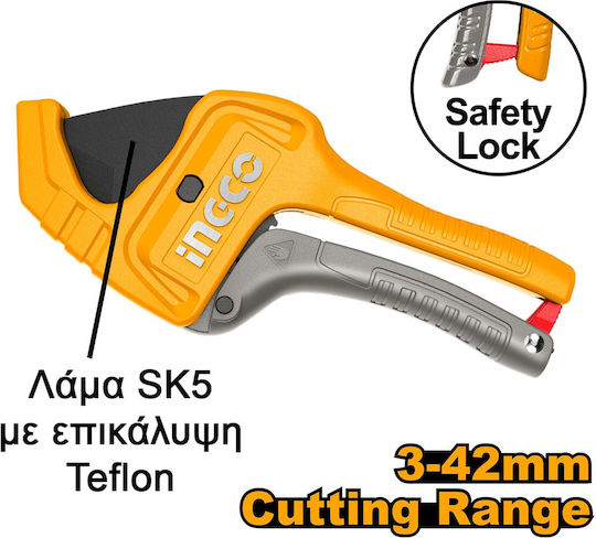 Ingco Manual Pipe Cutter with Maximum Diameter of 218 mm for Plastic / PEX / Iron / Steel / Aluminum HPC3142
