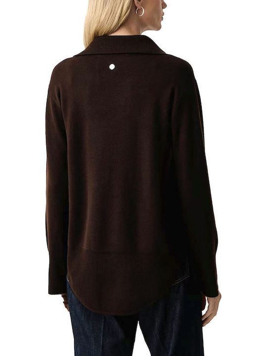 Women's Long Sleeve Brown Polo Blouse