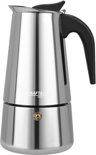 Kraft & Dele Espressokocher 10 Tassen Edelstahl Silber